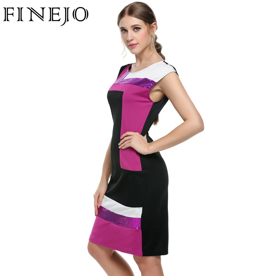 Finejo Для женщин модные пикантные облегающее платье vestidos геометрических Лоскутная