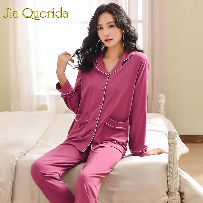 J& Q пижамы женские Модальная ткань однотонная Пижама Весна Новая мода Pijama Mujer дышащая Пижама размера плюс женская домашняя одежда