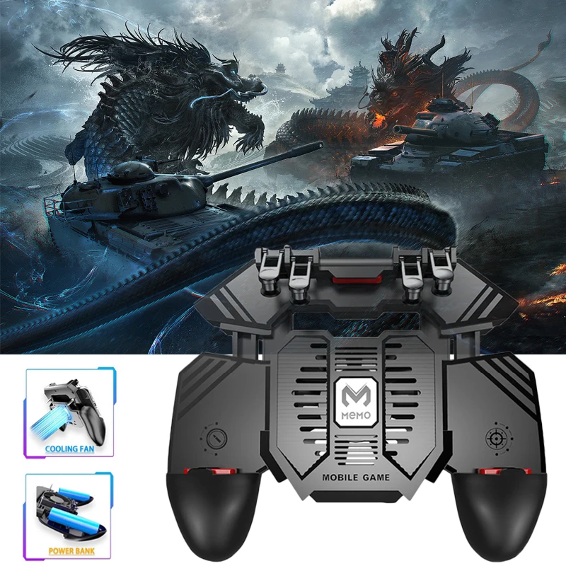 

PUBG Mobile Games Controller with Cooling Fan 4000mha Powerbank Charging Free Fire Key Button Joystick Gamepads L1 R1 Trigger