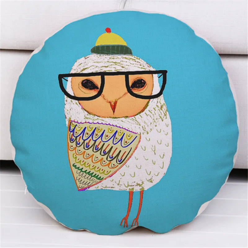 Cotton Linen Round Decorative Retro Throw Pillow Case Diameter 45CM Round Cushion Cover Cartoon