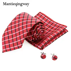 Mantieqingway 8.5 см красный Клетчатый узор Платки носовые для девочек Галстуки Формальные Бизнес костюм платок галстук запонки набор