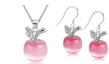 Free Shipping New Perfect Opals /100%925 Sterling Silver Apple Pendant Necklace/Earrings Jewelry Set With Rhinestone Nickel Free