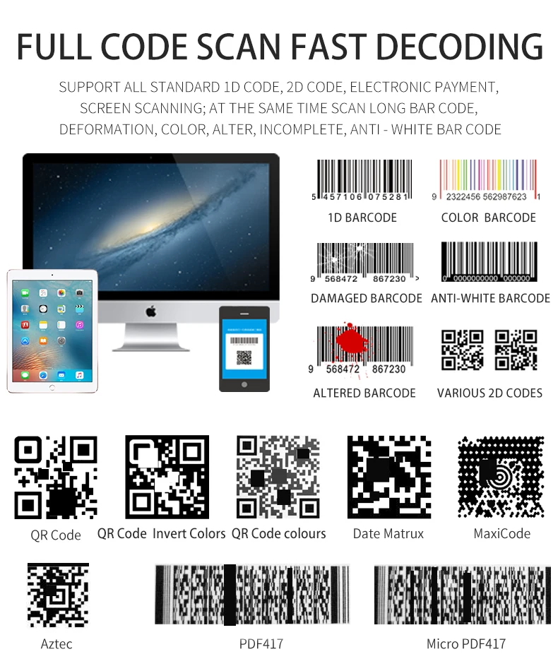 Беспроводной сканер штрих-кода kanhome 1D/2D QR PDF417, ручной считыватель штрих-кодов, пульт дистанционного управления, 100 метров, SH-4620