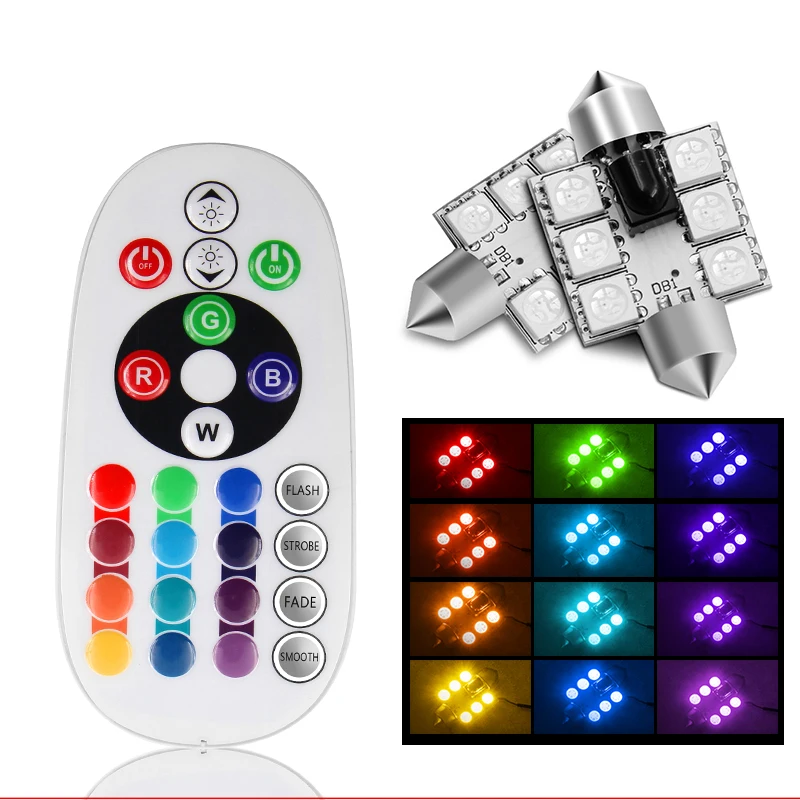 2 шт. RGB 5050 6SMD гирлянсветильник C5W купольная автомобильная светодиодная