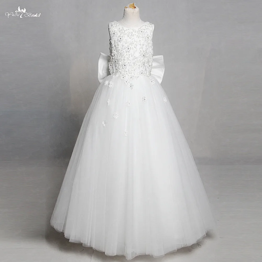 FG68 реальные фотографии платье для причастия с хрустальной аппликацией бисером цветок лук девушки платья для вечерние и свадебные