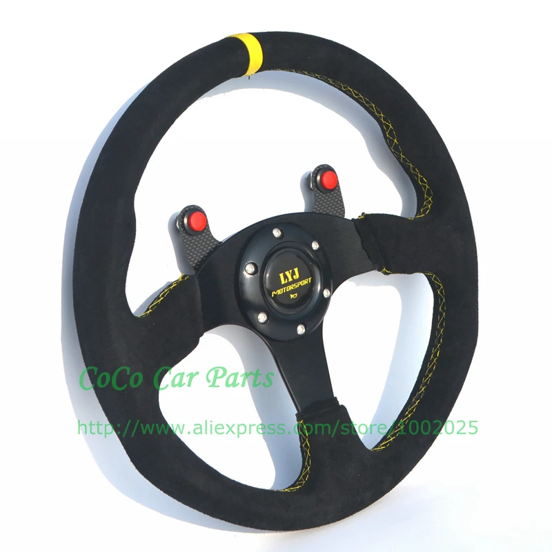 flat suede steering wheel with carbon fiber button (4)