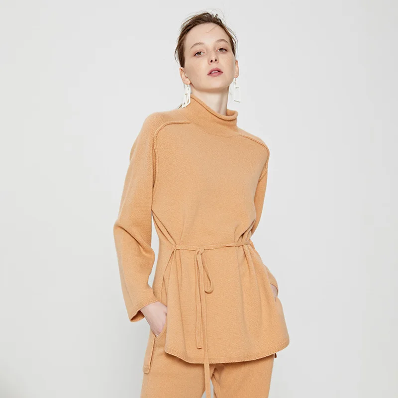 

Long loose high collar cashmere sweater female 2018 autumn and winter new Euramerican women's fashion cashmere sweater 3132