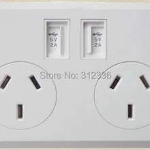 Австралийский тип три отверстия розетка с выключателем 250V 50Hz 16A два USB DC 5V 2000mA белый панель розетки