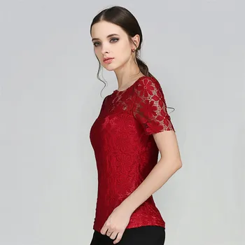

Hollow Out Lace Women's Shirt Summer New Short Sleeve Slim Blouse O Neck Shirt Chic Elegant Tops Plus Size Casual Blusas
