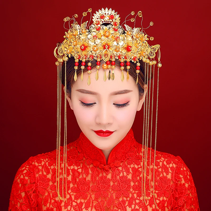 New Brides Hair Ornaments Jewelry Chinese Style Wedding Hair Accessories Red Beads Tassel