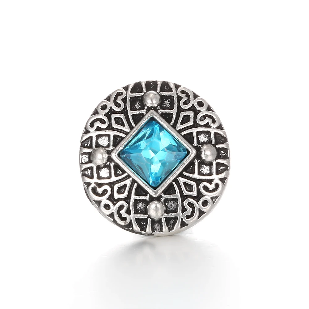 3 Colors Vintage Silver Ginger Snap Button Jewelry Square Rhinestone