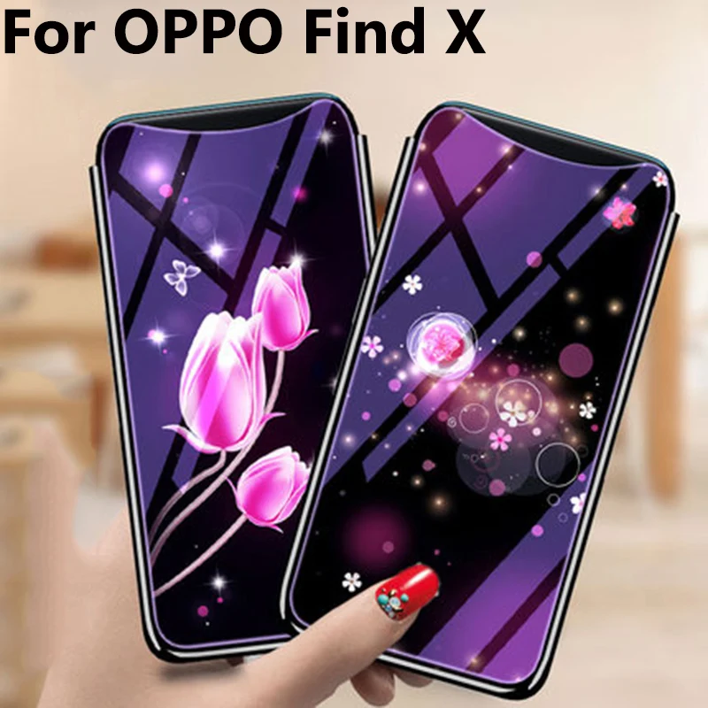 2PCS For OPPO Find X case cover fashion cartoon blue Tempered Glass back FindX phone cases fundas | Мобильные телефоны и