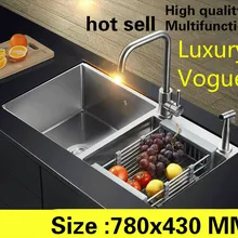 Дома Роскошные Универсальный небольшой кухня ручная раковина двойной паз мыть овощи 304 нержавеющая сталь 78x43 см