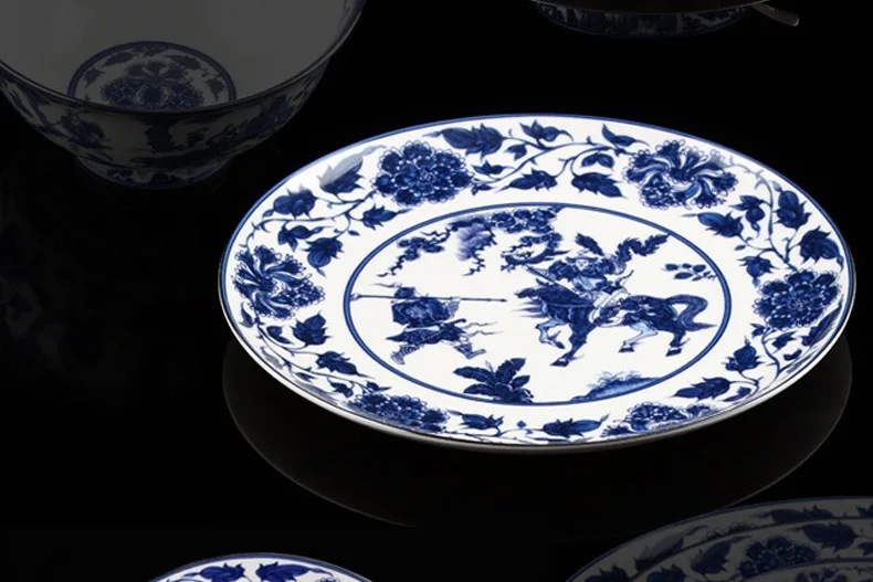 Синий белый фарфоровый набор посуды, Рождественская домашняя костлявая фарфоровая миска, набор посуды, простая керамическая китайская миска, комбинация