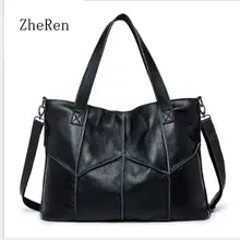 Новинка, горячая Распродажа, черная сумка-тоут, женская сумка из натуральной кожи, Воловья кожа, Лоскутная сумка на плечо, женские дорожные сумки