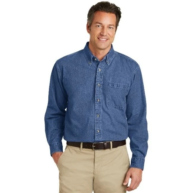 Port Authority S100 Mens Heavyweight Denim Shirt Dark Blue Stonewashed - 4XL