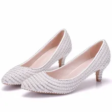 New Wedding Shoes Female Med High-heeled Pointed Stiletto Bridal Shoes White Wedding Crystal Shoes Rhinestone Shoes XY-A0300 wedding shoes white diamond crystal pearl high heel waterproof table adult shoes wedding shoes bridal shoes
