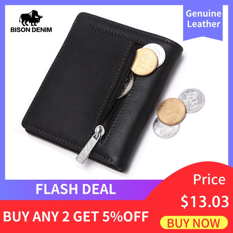 البيسون الدنيم الأزياء محفظة الرجال جلد طبيعي جودة محفظة البسيطة محفظة الذكور بطاقة حامل صغيرة سستة عملة محفظة W9317