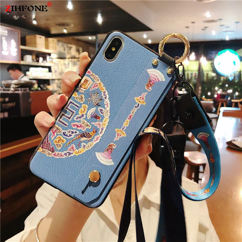 

Vintage Case For iphone X Case Lanyard Straps Cover Court Wristband Leather Phone Cover for iphone XS XR XS Max Case Cute Capa