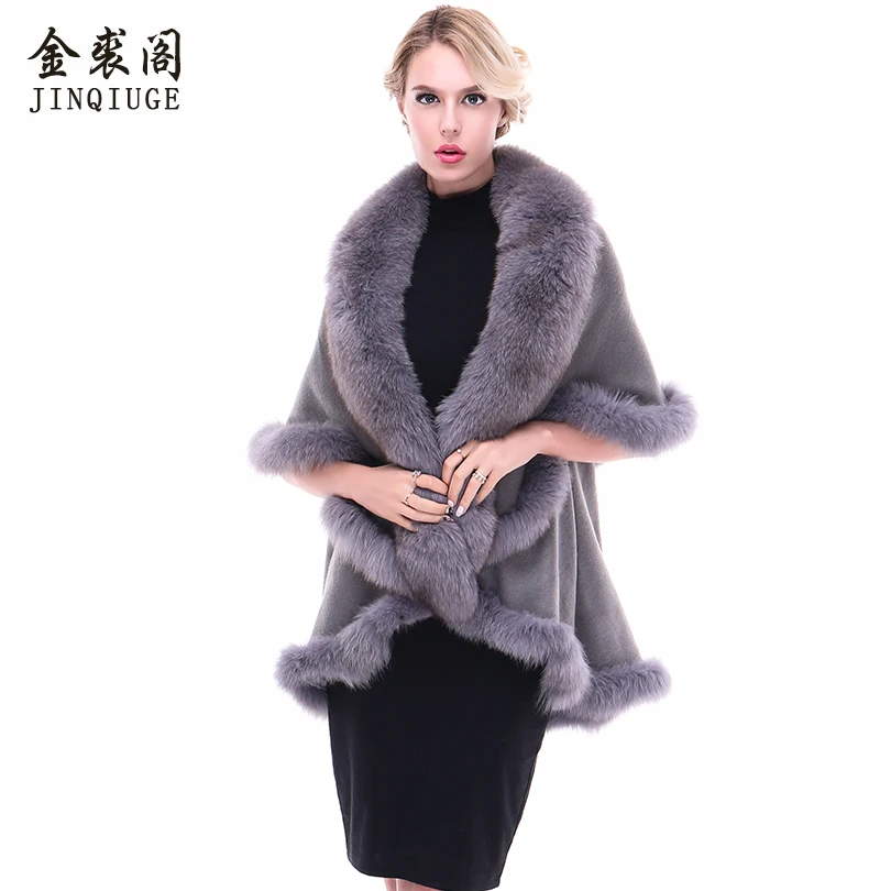 Aliexpress.com : Buy JINQIUGE Women's Pashmina Coat Shawl Cape Real Fur ...