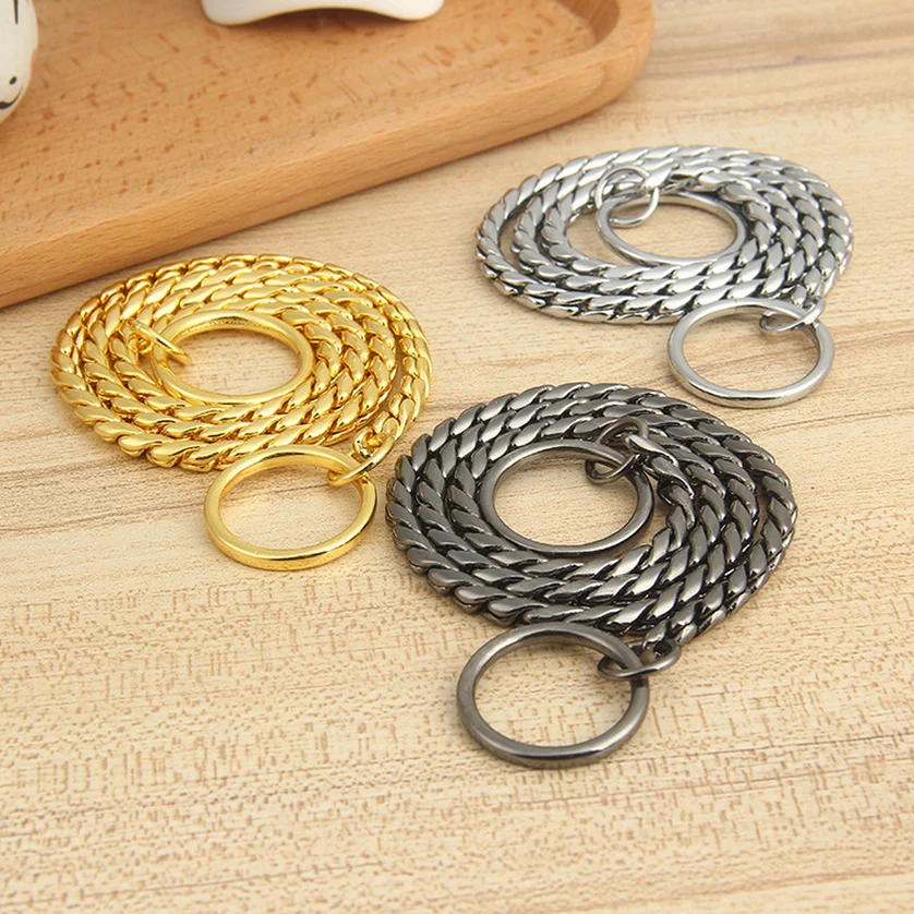 

Hot Sell Gold Silver Tone Double Curb Cuban Link Stainless Steel Dog Chain Training Choke Collar Neck Necklace Good Quality 2019