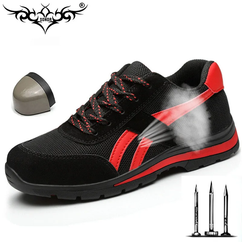 

SONDR Men Steel Nose Safety Work Shoes grid Lightweight Breathable Reflective Casual Sneaker Prevent piercing Protective boots