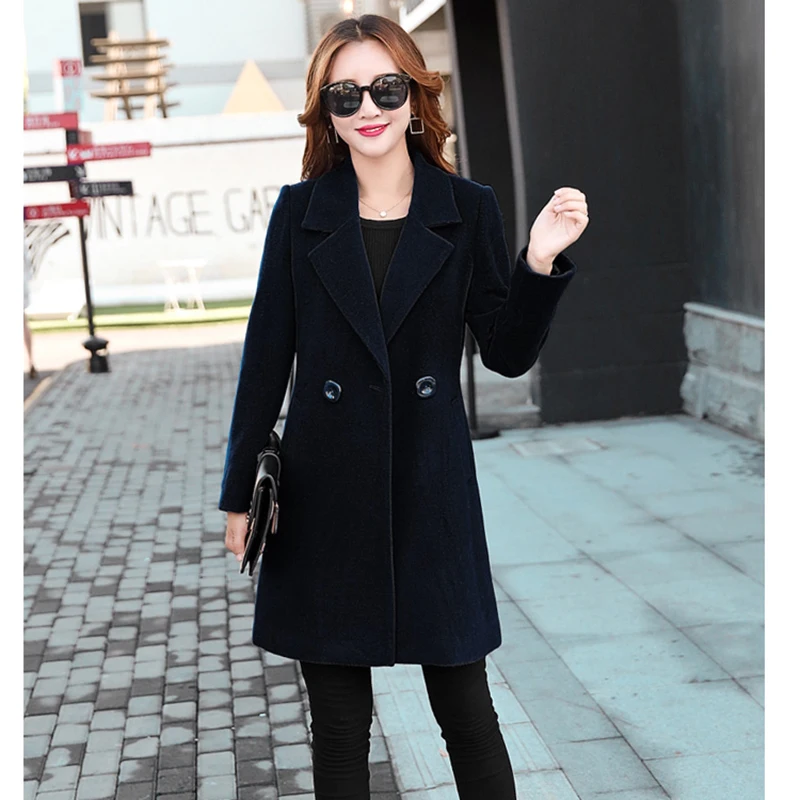 Goedkoop Winter Slim Groot Formaat Vrouwen Wollen Jas 2020 Nieuwe Casual Medium Lange Effen Kleur Lange Mouwen Vrouwen Wollen Jas S 4XL SES772