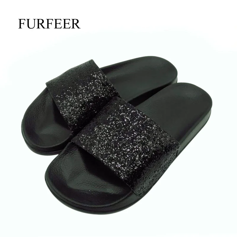 

Women New Brand Flat Non-slip Bling Slippers Lady's Sequined Cloth Indoor Slides Women Fashion Beach Flip Flops Drop Shipping