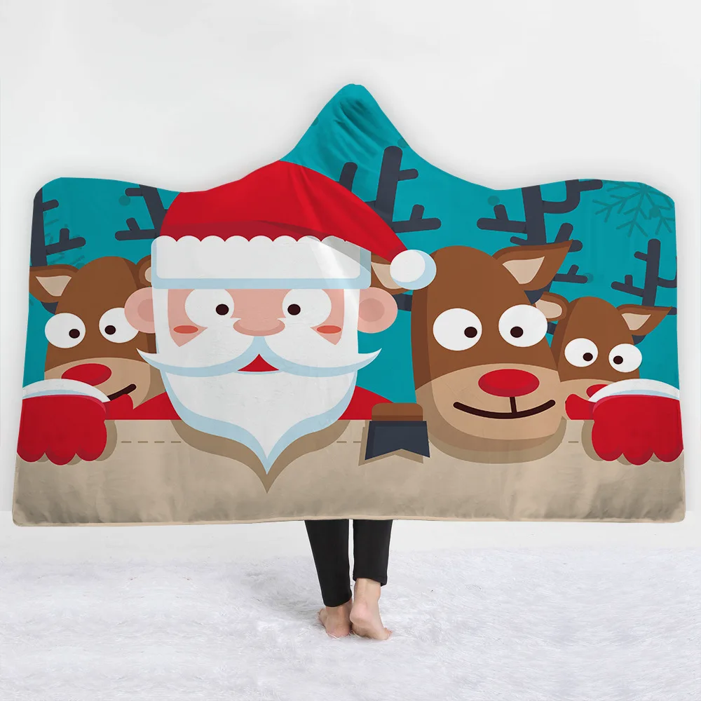 

2018 Christmas Moose Printing Hooded Blanket Keep Warm Adults Child Throw Blanket Winter Microfiber High Quality Soft Blankets
