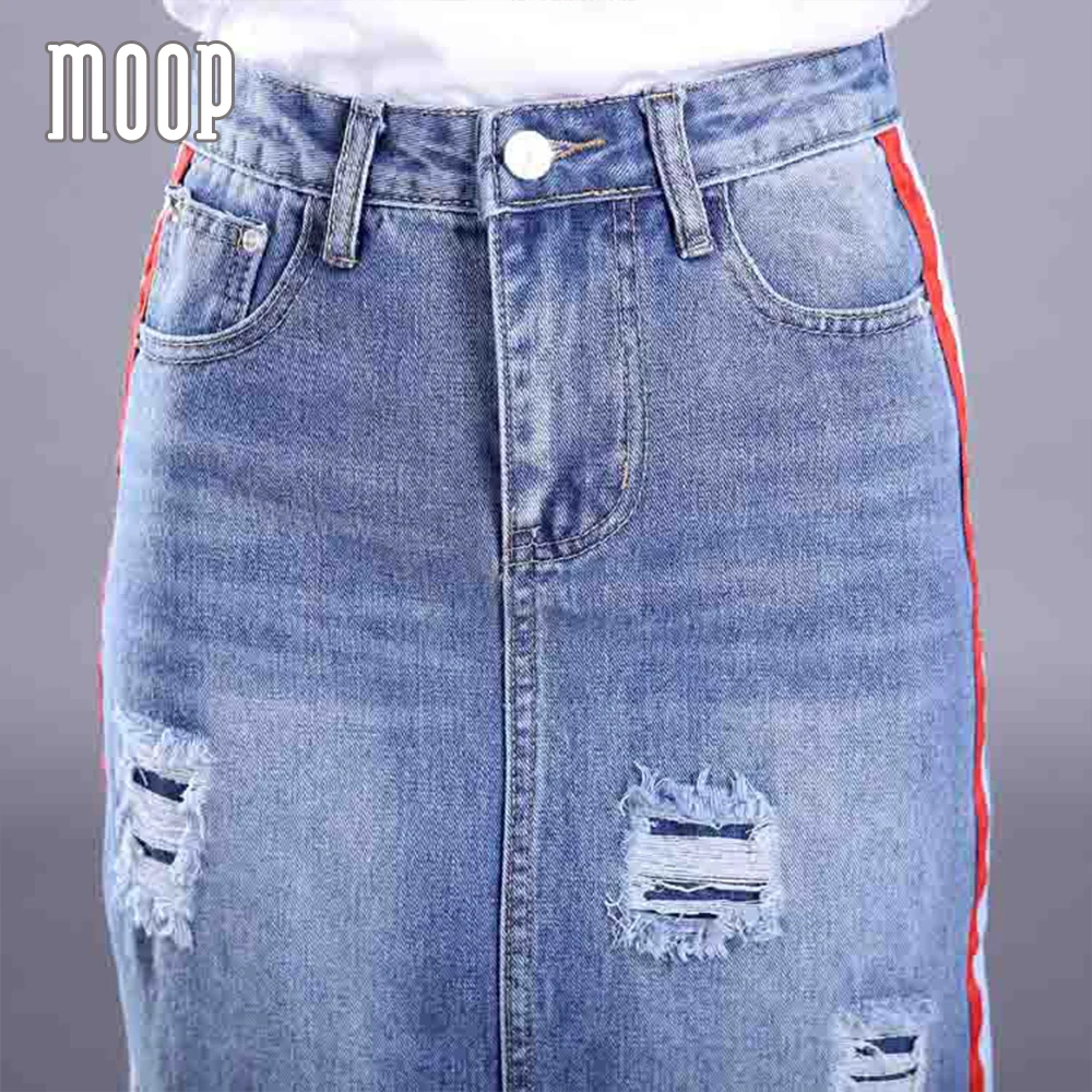 saia jeans com listra do lado