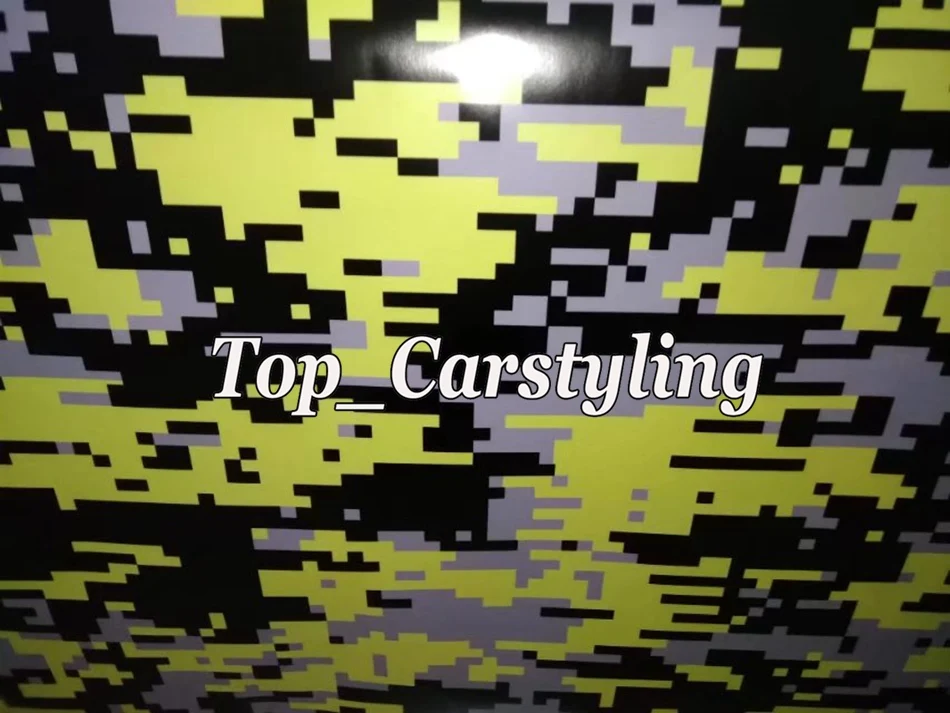 Yellow black pixed camo digital Tiger car wrapping covering with air bubble free (17)