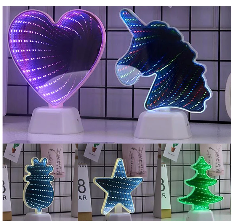Mirror Night Lights 3D LED Tunnel Multicolor Bedroom Holiday Lighting Led Infinity Tunnel Night Lamp Creative Novelty Cute Heart (6)