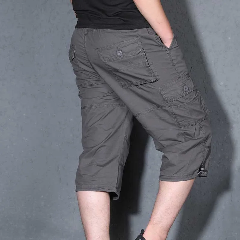  Men's Summer Cargo Short Pants 3/4 Length Straight Loose Baggy Short Boardshort Male Clothing Hip Hop Short Plus Size S-5XL