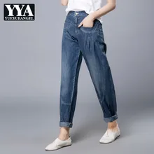 Свободные брюки для женщин, плюс размер, хлопковые джинсы, деним, Осень-зима, шаровары, повседневные, высокая талия, удобные женские брюки