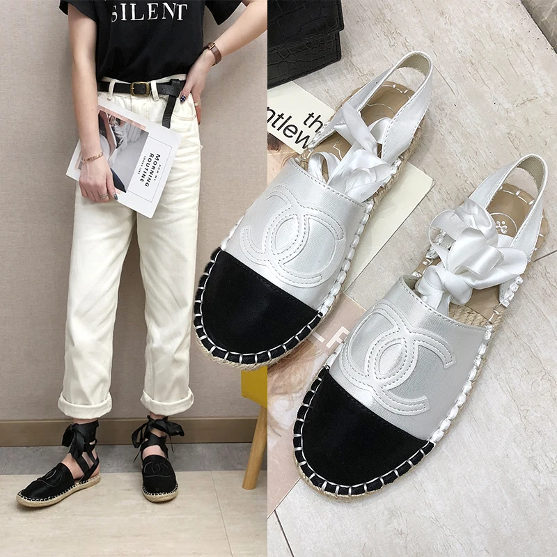 

Women Flats Summer Shoes cross tied Ankle Strap chaussures femme Shoes Woman Straw Round Toes Plus Size Ladie