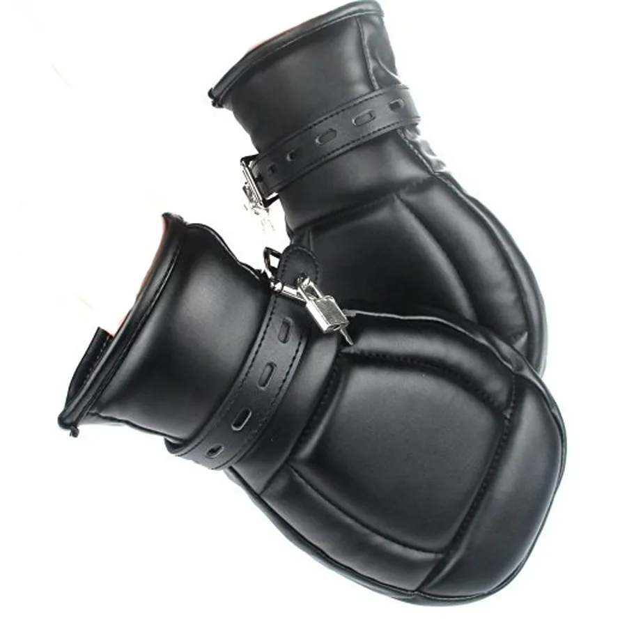 Puppy Mitts Hand Cuffs Soft Padded Black PU Leather Bondage B/D SM Restraints Mitten With Lock Sex Toys For Couple | Красота и