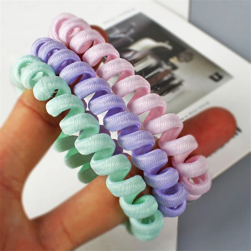 4 قطعة المرأة مرونة الشعر التعادل سلك الهاتف خط الشعر Hairbands حبل فتاة الحلوى اللون إكسسوارات الشعر ذيل حصان حامل Scrunchies