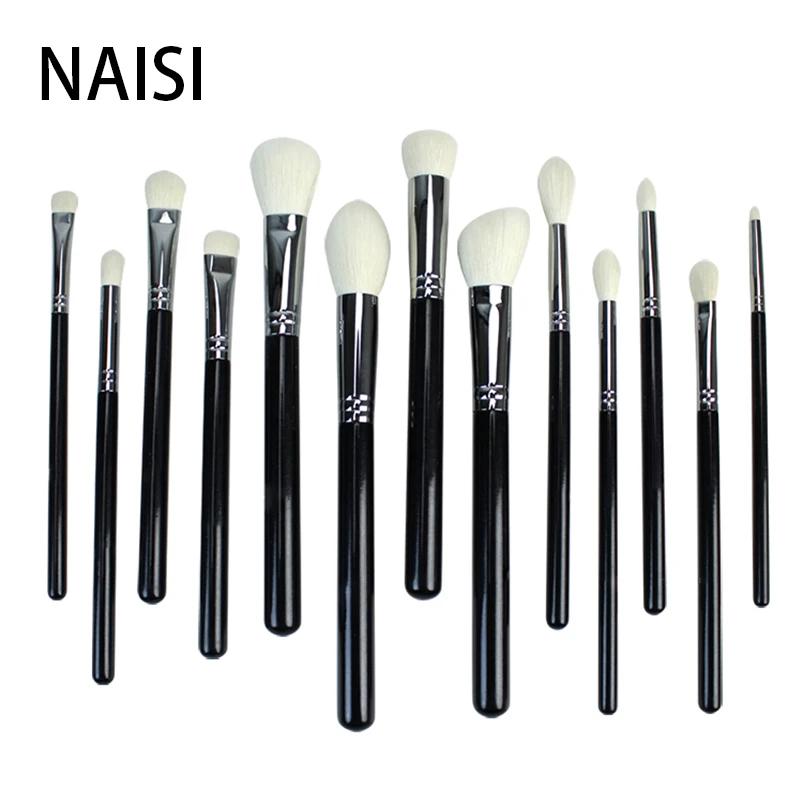 

NAISI 13PCS Black/Silver make up brushes set Blush Contour concealer Professional Make up Brush Tools kit Goat hair