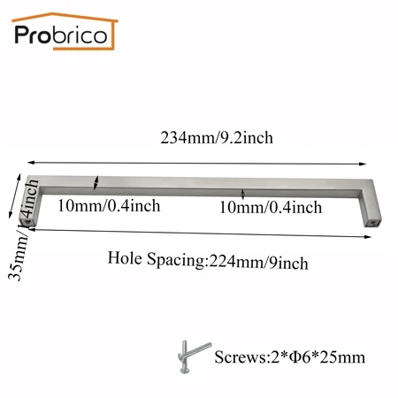 Probrico 5 шт. нержавеющая сталь квадратный барный Шкаф Тянет дверные ручки Матовый никель кухонный шкаф выдвижные ящики тянет JS10 - Цвет: Hole Spacing 224mm