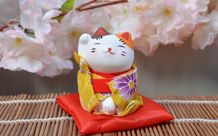 3 шт. фигурки счастливого кота японское кимоно Maneki Neko гипсовые украшения животные котенок миниатюры украшение дома бизнес подарок