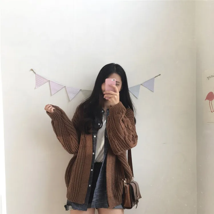 Chic Autumn Winter New Women's Cardigan Sweater Knitting Twist Loose Solid Full Sleeve Korean Casual Fashion Tops C97623D