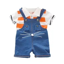 Летние комплекты одежды для новорожденных модная футболка с героями мультфильмов + комбинезон Детская верхняя одежда спортивный костюм