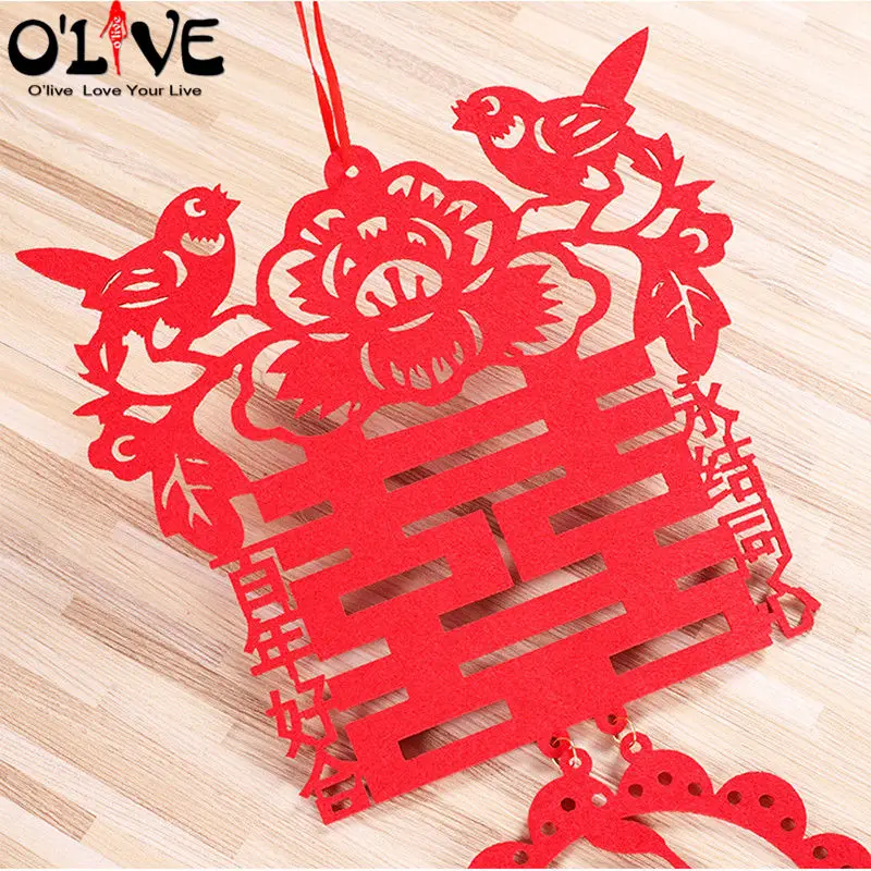 Chinese Wedding Couplets Non-woven Wedding Hanging Decorations Door Room Ornaments Double Happiness Pendant Party Supplies