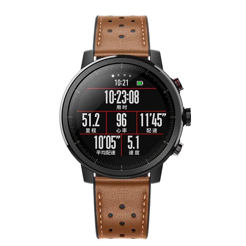 Браслет для оригинальных часов Xiaomi Huami Amazfit Stratos 2, кожаный ремешок для часов, ремешок для часов amazfit GTR, ремешок 47 мм