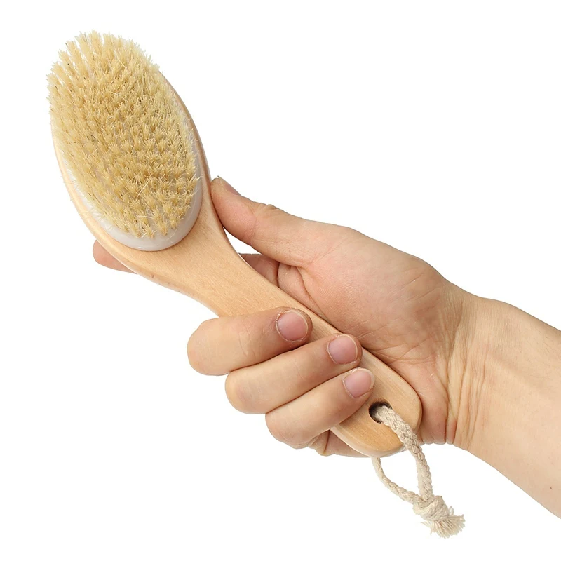 HOT Full Body Natural Bristle Dry Skin Exfoliation Brush Detox Fight
