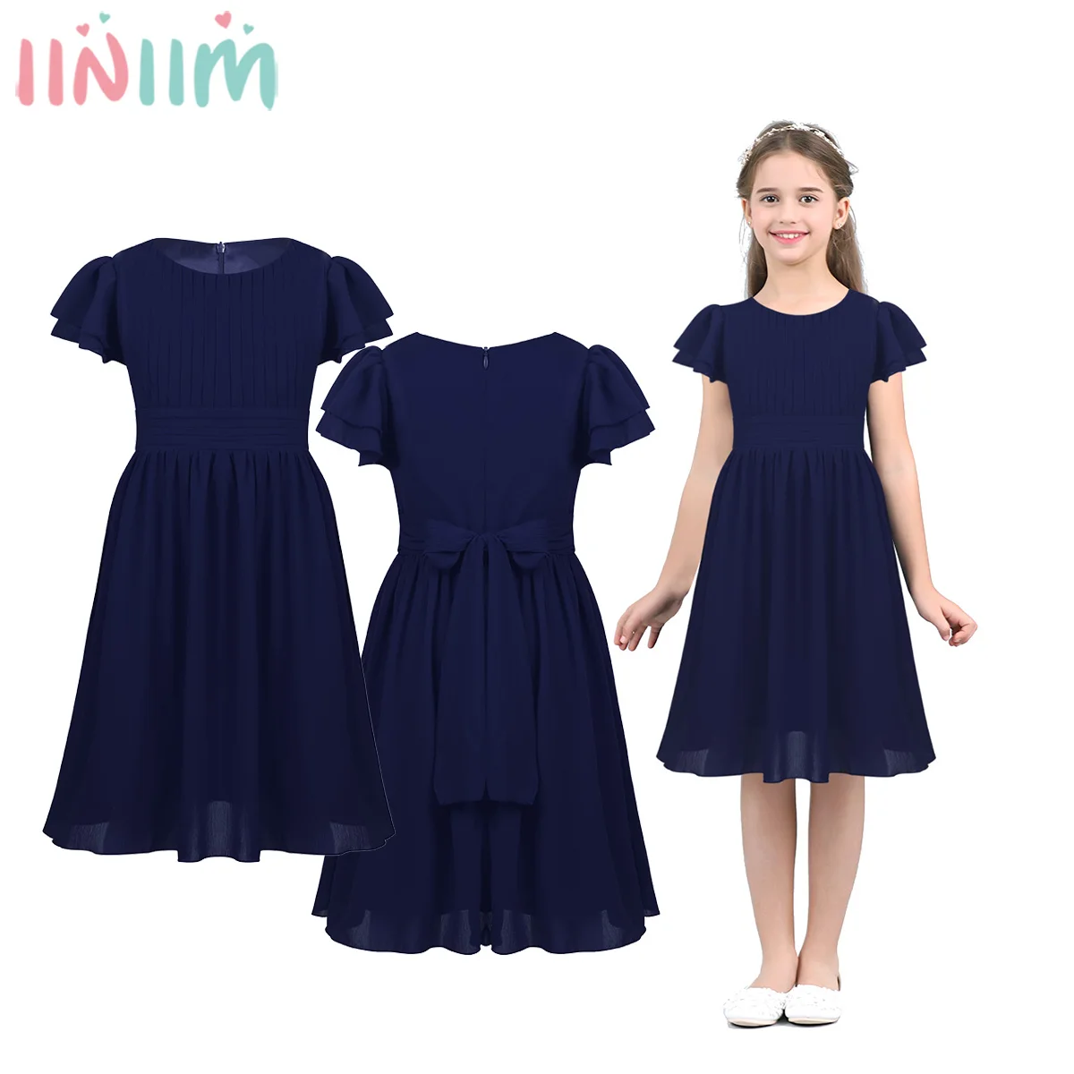 Iiniim/Детское платье принцессы; vestido de festa; многослойное плиссированное платье с цветочным узором для девочек; летнее элегантное праздничное платье на свадьбу и день рождения для подростков
