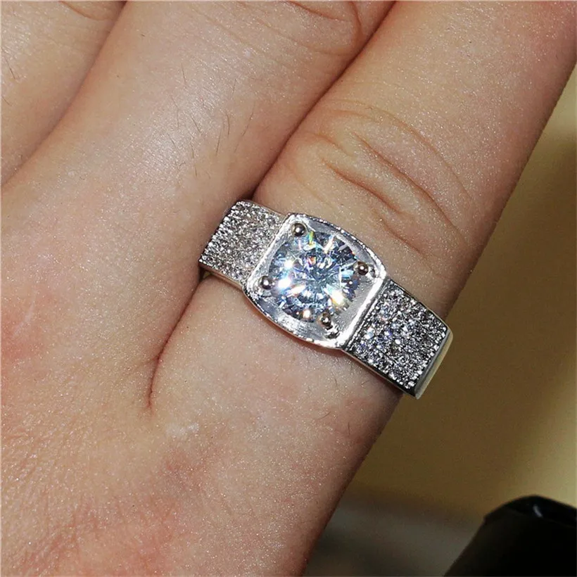 choucong Jewelry Men's 8*8mm 3ct AAAAA Zircon 925 Sterling Silver paev cz Stone ring Engagement Wedding Bands boys Sz 8-13 gift
