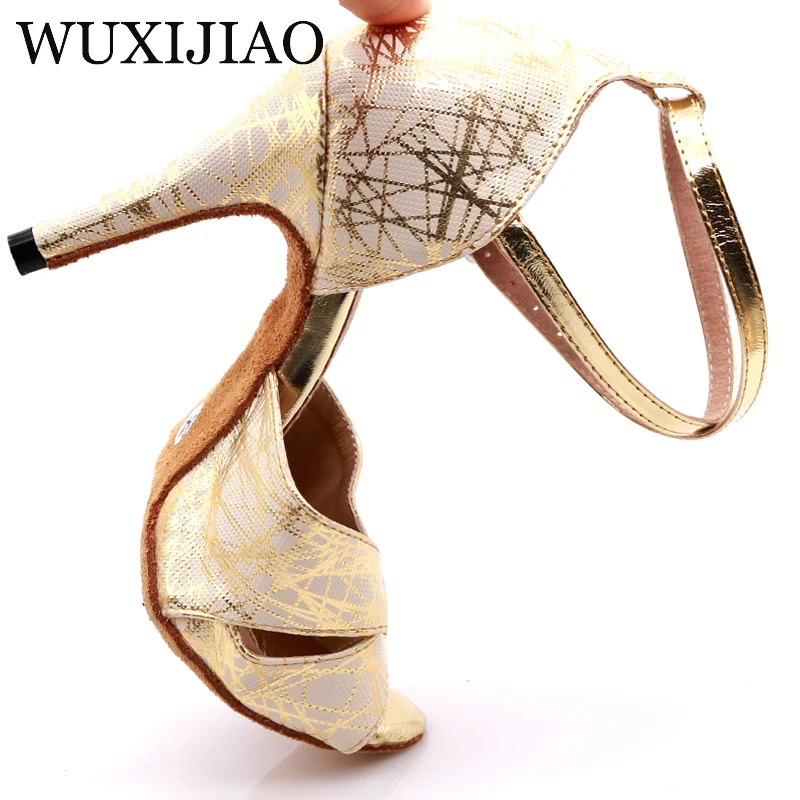 WUXIJIAO hot Printed leatherWomen's Latin dance shoes Ballroom dance shoes Party Square dance shoes soft heel 10cm