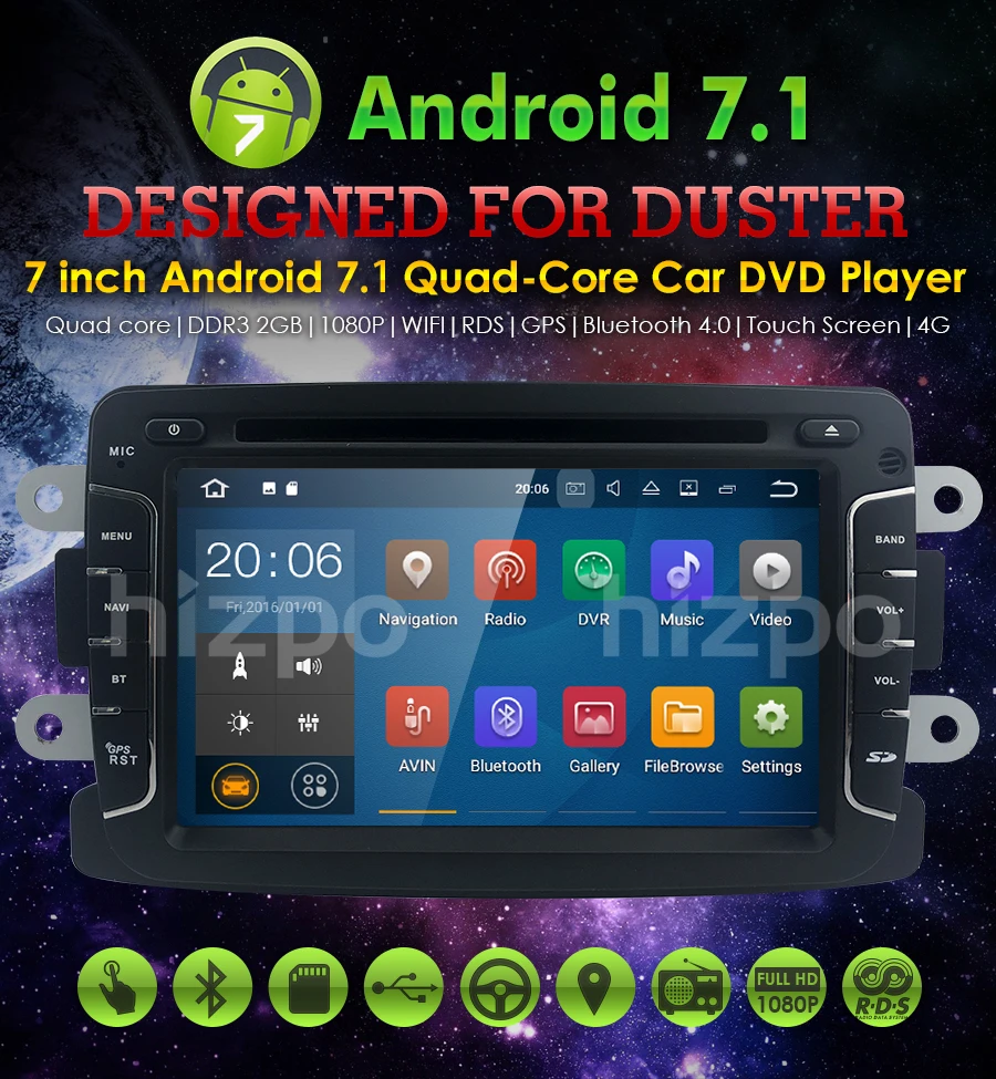 Cheap Quad Core Pure Android 7.1 GPS Navigator Radio Car dvd For Dacia Renault Duster Logan Sandero stereo Central CassetteWifi Player 1