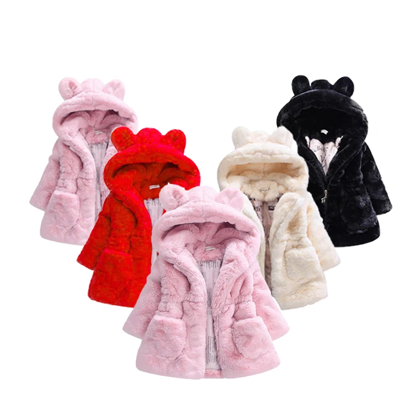 

Children's Coat 2019 Velvet Solid Color Autumn Children's Rabbit Ears Fur Girl Coat Children's Faux Fur Cloth Clothes Fur Coat